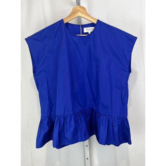 PSOPHIA Vasquez de Castro Taffeta Peplum Ruffle Hem Top Cap Sleeve Cobalt Blue S - Picture 1 of 11